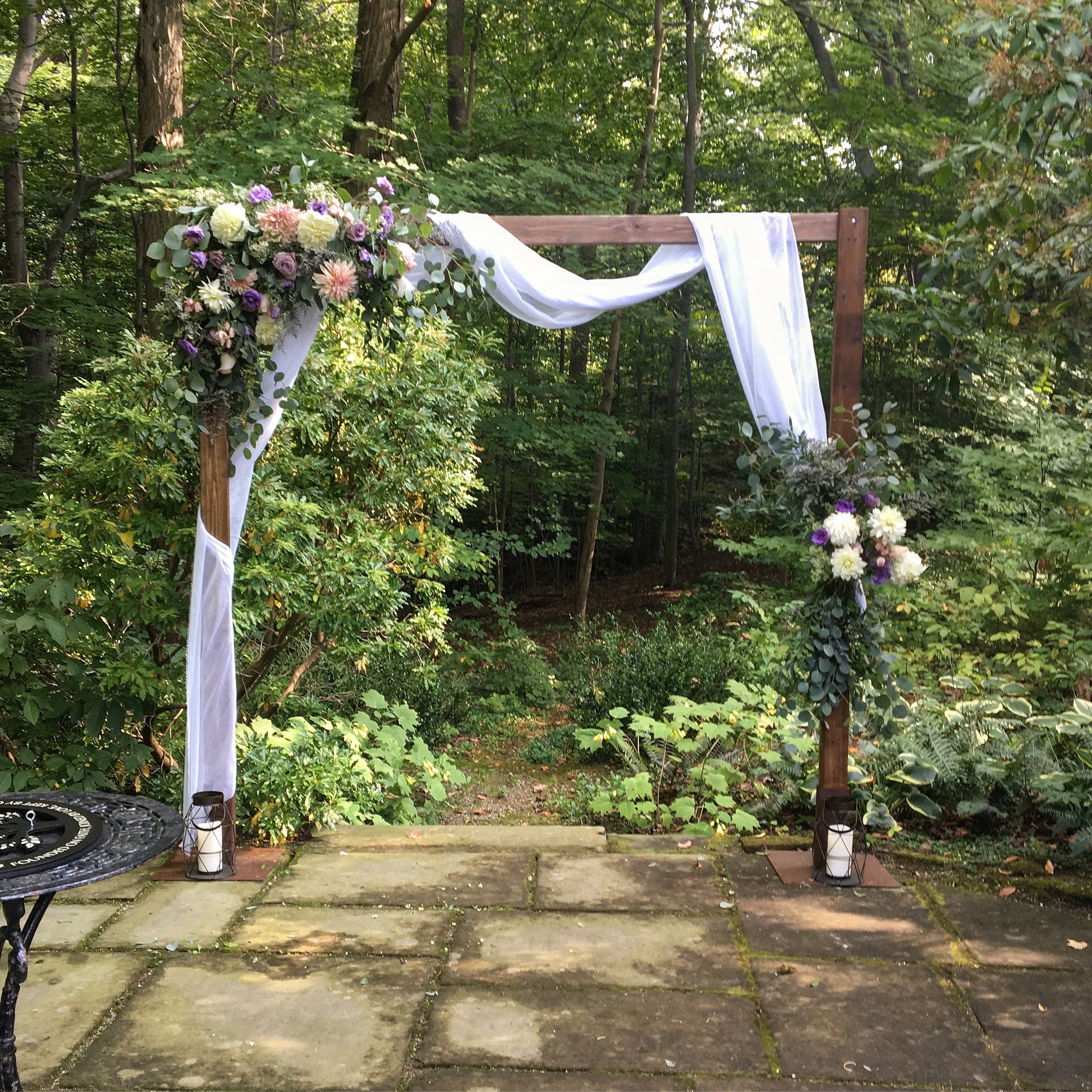 Wooden Ceremony Arch. Includes fabric, delivery, set-up, tear-down. $100 with any planning package. $220 on it's own.&nbsp;